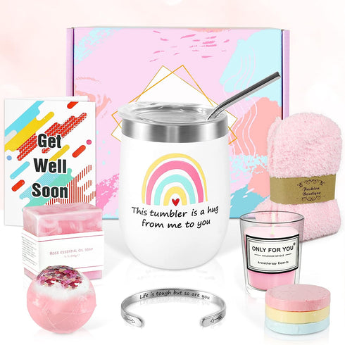 Feel Better Gift Box with Tumbler & Spa Set for Mom Female Friend Sister, Encouragement Thinking of You Gifts